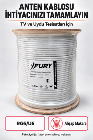FURY 64 Tel RG6-U6 Koaksiyel TV ve Uydu Anten Kablosu 300 Metre