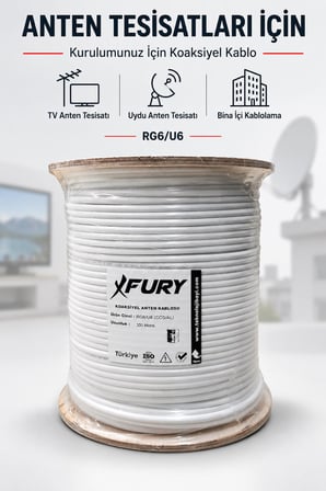 FURY 48 Tel RG6-U6 Koaksiyel TV ve Uydu Anten Kablosu 300 Metre