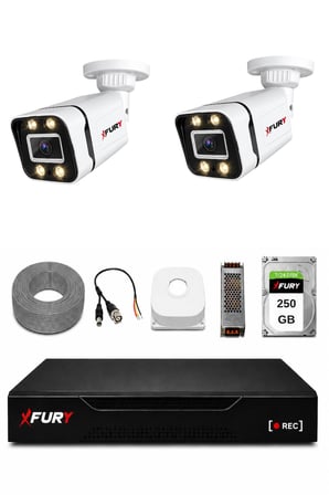 FURY 2 Kameralı Güvenlik Kamera Seti 4 Warm LED Gece Renkli Görüş 250GB HDD 5580