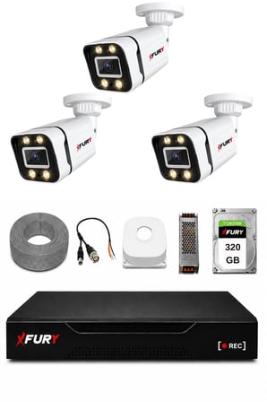 FURY 3 Kameralı Güvenlik Kamera Seti 4 Warm LED Gece Renkli Görüş 320 GB HDD 5580