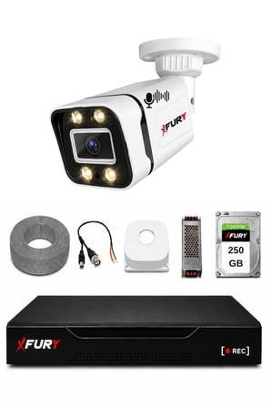 FURY 1 Kameralı Güvenlik Kamera Seti Sesli 4 Warm LED Gece Renkli Görüş 250GB HDD 5580s