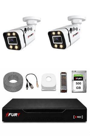 FURY 2 Kameralı Güvenlik Kamera Seti Sesli 4 Warm LED Gece Renkli Görüş 500GB HDD 5580s