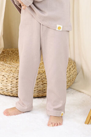 Basic Fitilli İnterlok Kumaş %100 Pamuk 1-5 Yaş Vizon Bebek Pijama Takımı