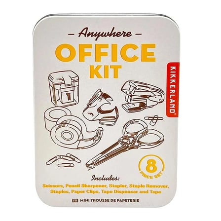 Kikkerland Anywhere Office Kit 8 Parça Mini Kırtasiye Seti – Metal Kutulu