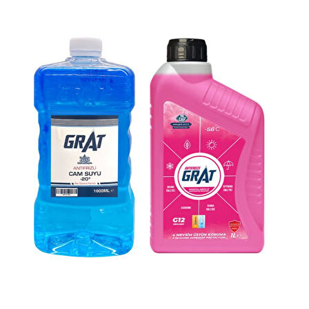 Organik Premium Kırmızı Antifriz 1 LT + Kışlık Cam Suyu Antifrizi 1 LT (-20°C)