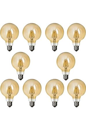 G95 Flamanlı Rustik 6w Led Ampul 10'lu Dekoratif Vintage Aydınlatma - Gün Işığı Büyük Led Tasarruflu