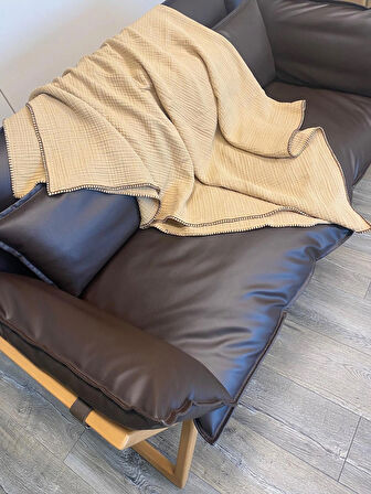 Joy %100 Pamuk 4 Kat Müslin Throw TV Battaniyesi & Koltuk Şalı Gold Bej