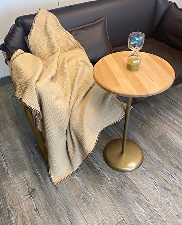 Joy %100 Pamuk 4 Kat Müslin Throw TV Battaniyesi & Koltuk Şalı Gold Bej