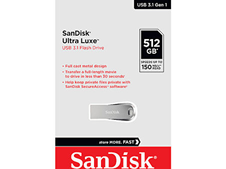 SANDISK Ultra Luxe USB 3.1 Flash Drive 512 GB Taşınabilir USB Bellek Gri 