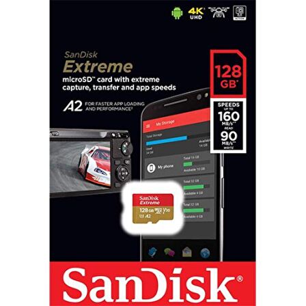 128GB MICRO SD EXTREME SANDISK SDSQXA1-128G-GN6MN 128GB 160MB/S FOR AKSİYON KAMERASI VE DRONE