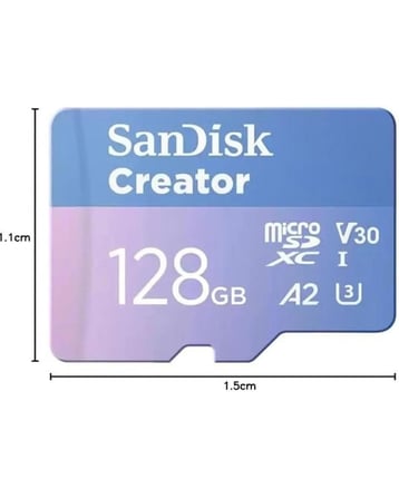 SanDisk Creator 128GB 190/90MB/s microSDXC UHS-I A2 V30 Adaptörlü Hafıza Kartı SDSQXAA-128G-IN6MS