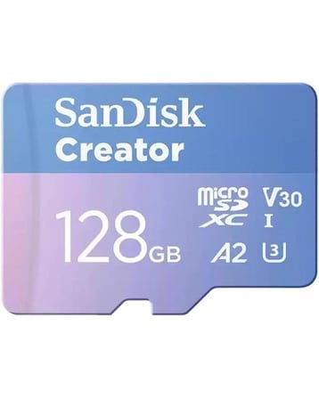 SanDisk Creator 128GB 190/90MB/s microSDXC UHS-I A2 V30 Adaptörlü Hafıza Kartı SDSQXAA-128G-IN6MS