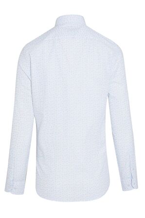 Mavi Baskılı Slim Fit Gömlek | XS