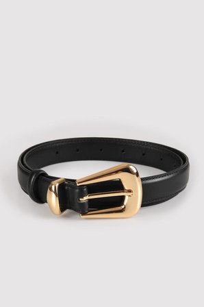 WİLLİAMPOLO Full Grain  Deri Gold Toka Siyah Kadın Kemer