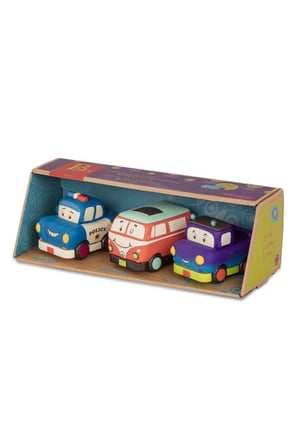 B.Toys 3'lü Mini Çek-Bırak Araba Seti - Polis/Retr