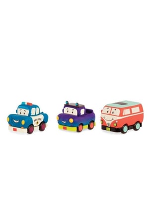 B.Toys 3'lü Mini Çek-Bırak Araba Seti - Polis/Retr