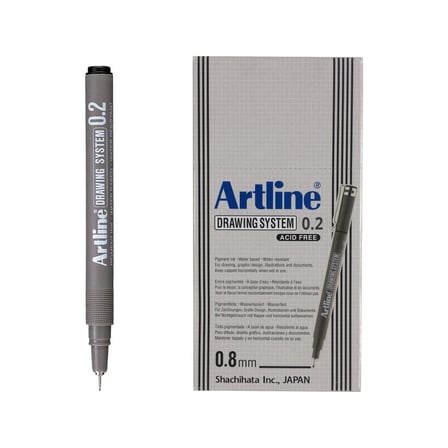 232 Siyah Çizim Kalemi 0.2 mm Reçine Uçlu 12'li Set Grafik Tasarım İçin