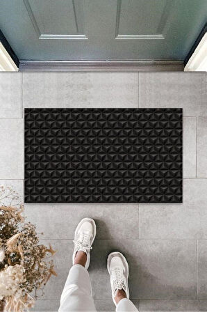 Siyah Kapı Önü Paspası D Üçgen Desen  K-3211