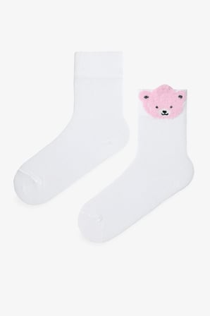 Çok Renkli Kız Çocuk Pink Bear 2li Soket Çorap