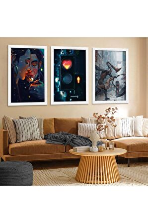 GÜMÜŞ AYNALI PLEKSİ ÇERÇEVELİ MİNİMALİST SİYAH ALTIN SARISI PALMİYE DESENLİ SOYUT ÇİZİM TABLO