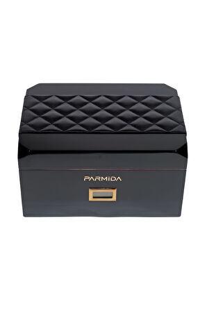 Parmida Siyah Deri Şeritli Çekmeceli Sedir Humidor Puro Kutusu