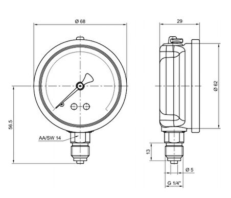 Pakkens 0-10 Bar 63 mm Alttan Bağlantılı Gliserinli Manometre G 1/4 inç