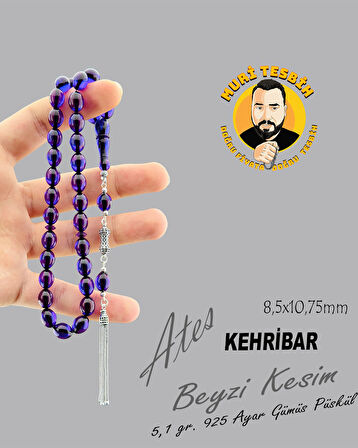 5,1 GR 925 AYAR GÜMÜŞ PÜSKÜL ATEŞ KEHRİBAR BEYZİ KESİM 8,50X10,75
