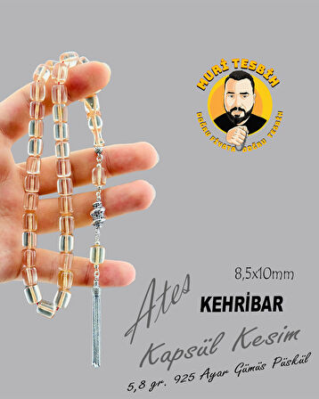 5,8 GR 925 AYAR GÜMÜŞ PÜSKÜL ATEŞ KEHRİBAR KAPSÜL KESİM 8,50X10