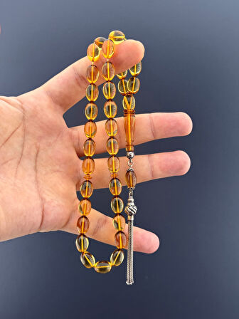 MURİ TESBİH 5,8 GR 925 AYAR GÜMÜŞ PÜSKÜL ATEŞ KEHRİBAR BEYZİ KESİM 8,50X12