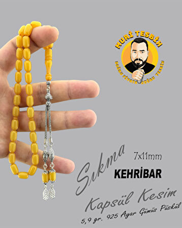 5,9 GR 925 AYAR GÜMÜŞ PÜSKÜL SIKMA KEHRİBAR KAPSÜL KESİM 7X11