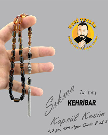 6,3 GR 925 AYAR GÜMÜŞ PÜSKÜL SIKMA KEHRİBAR KAPSÜL KESİM 7X11