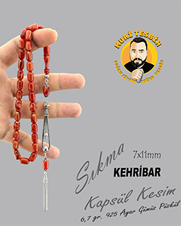 6,7 GR 925 AYAR GÜMÜŞ PÜSKÜL SIKMA KEHRİBAR KAPSÜL KESİM 7X11