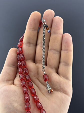 1000 AYAR GÜMÜŞ İŞLEME ATEŞ KEHRİBAR TESBİH KAPSÜL KESİM 7,25X11mm