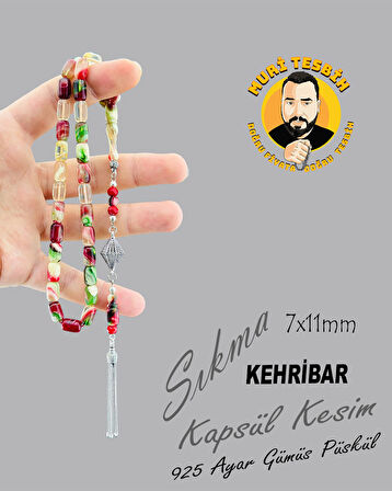 925 AYAR GÜMÜŞ PÜSKÜL SIKMA KEHRİBAR KAPSÜL KESİM 7X11