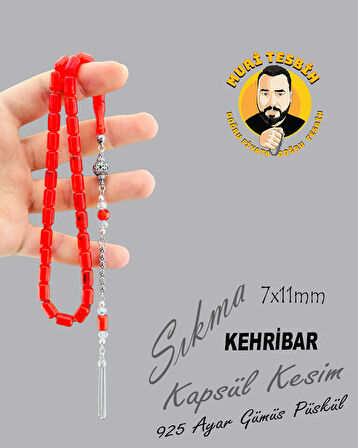 925 AYAR GÜMÜŞ PÜSKÜL SIKMA KEHRİBAR KAPSÜL KESİM 7X11
