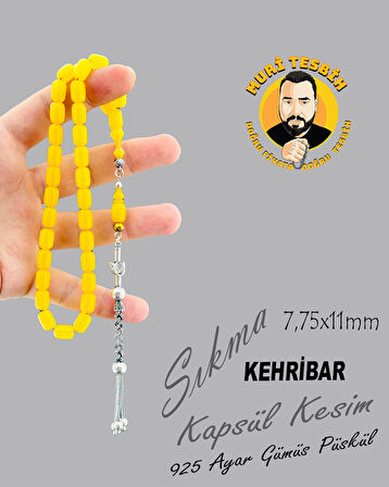 925 AYAR GÜMÜŞ PÜSKÜL SIKMA KEHRİBAR KAPSÜL KESİM 7,75X11