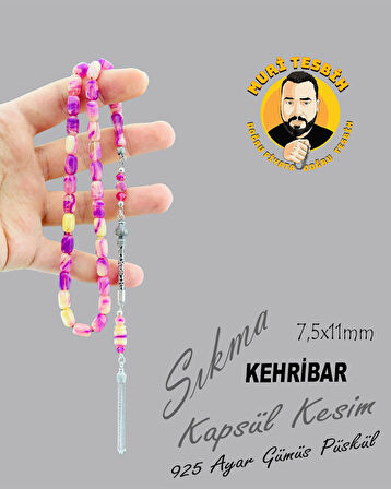 925 AYAR GÜMÜŞ PÜSKÜL SIKMA KEHRİBAR KAPSÜL KESİM 7,50X11