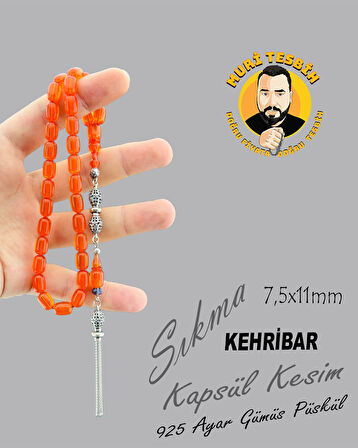 925 AYAR GÜMÜŞ PÜSKÜL SIKMA KEHRİBAR KAPSÜL KESİM 7,50X11