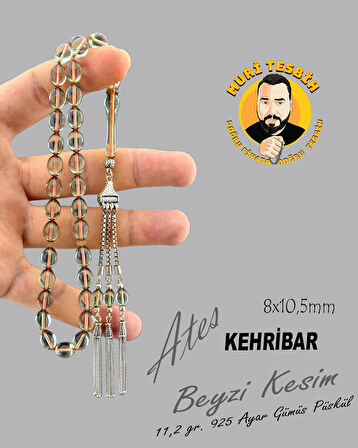 11,2 GR 925 AYAR GÜMÜŞ PÜSKÜL BATUHAN UZUNGİL ATEŞ KEHRİBAR BEYZİ KESİM 8X10,50