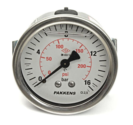 Pakkens 0-16 Bar 63 mm Arkadan Bağlantılı Panotipi Gliserinli Manometre G 1/4 inç