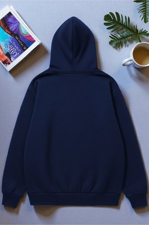 Unisex Uyuyan Kedi Baskılı kapüşonlu Sweatshirt