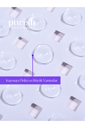 Purish | Banyo Duş İçin Vantuzlu Kaydırmaz, Su Drenajlı, Masaj Noktalı Paspas - Mat Beyaz -53x53cm
