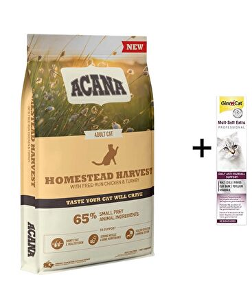 Acana Homestead Harvest Tavuk Ördek ve Hindili Yetişkin Kedi Maması 1,8kg + (Gimcat Malt Extra 100 g)