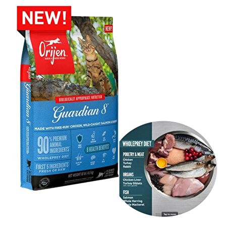 Orijen Guardian 8 Tahılsız Yetişkin Kedi Maması  1.8 Kg + (Gimcat Malt Extra 100 g)