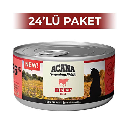 Acana Premium Pate Sığır Etli Ezme Yetişkin Kedi Konservesi 85 gr 24 Adet
