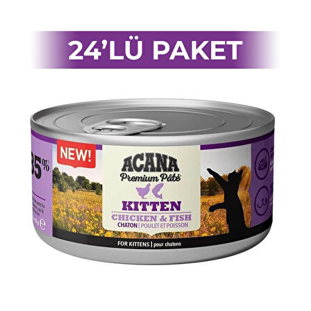 Acana Premium Pate Tavuklu ve Balıklı Ezme Yavru Kedi Konservesi 85 gr 24 Adet