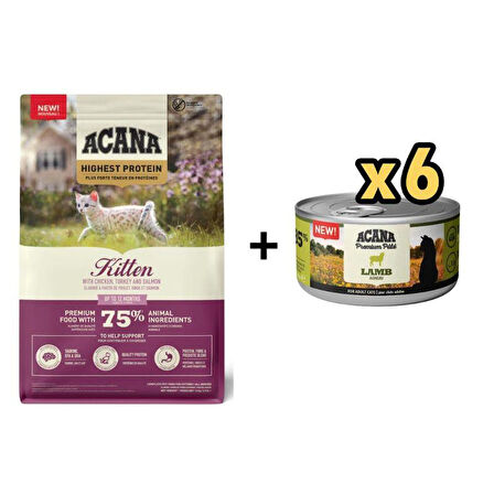 Acana Highest Protein Kitten Yavru Kedi Maması 1,8 Kg + 6 Adet Acana Premium Kuzulu Ezme Kedi Konservesi 85 gr 