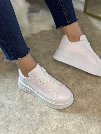 Günlük Kadın Sneaker Bağcıklı Hafif Kalın Yüksek Tabanlı Leopar Detaylı Yürüyüş Spor Ayakkabı 065