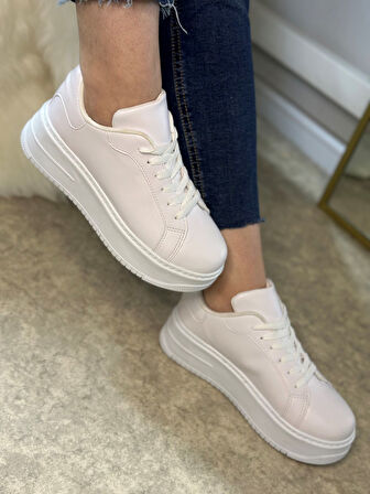 Günlük Kadın Sneaker Bağcıklı Hafif Kalın Yüksek Tabanlı Leopar Detaylı Yürüyüş Spor Ayakkabı 065