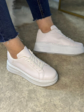 Günlük Kadın Sneaker Bağcıklı Hafif Kalın Yüksek Tabanlı Leopar Detaylı Yürüyüş Spor Ayakkabı 065